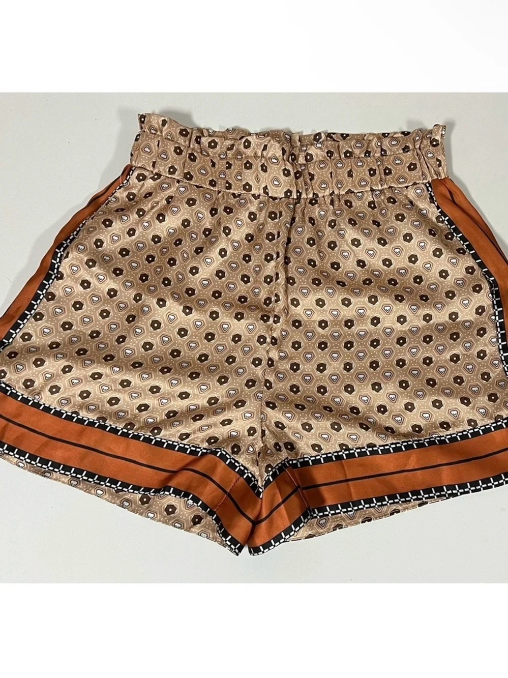 Brown Orange Boho Bohemian Print Satin Silk Shorts Bottoms Size S 🤎✨ #shorts